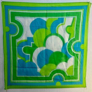 Vintage Mod Geometric Silk Square Scarf | Lime Green & Turquoise | 27" x 27"